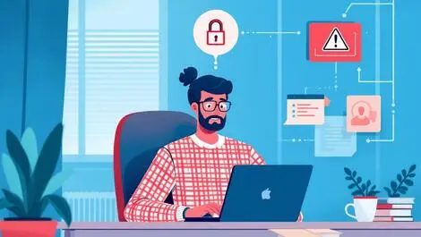 Caucasian office worker home laptop data security risks uk remote work warning