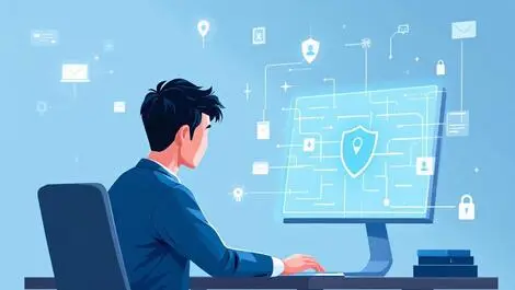 Japanese it professional cyber defense digital shield network icons