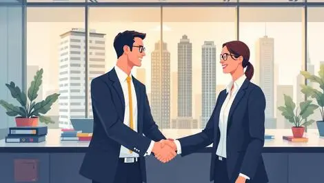 Business professionals shaking hands financial services sydney office successful partnership asset management