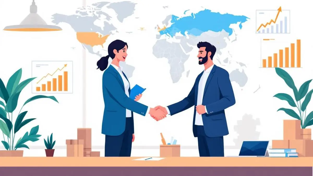 Handshake business people office asia pacific map growth supply chains