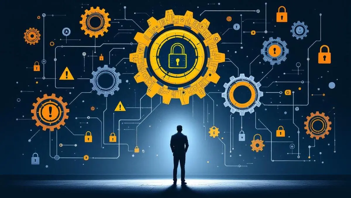 Businessman brain shaped gears ai security warning symbols business automation