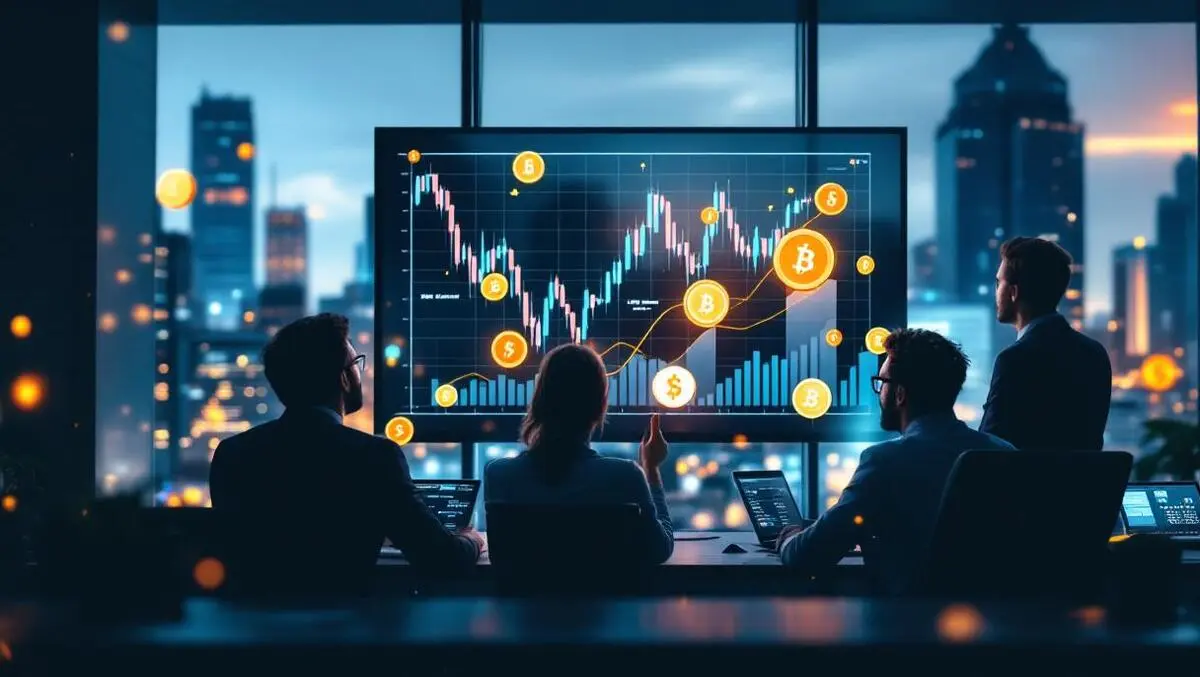 Business professionals australian city office crypto investment staking