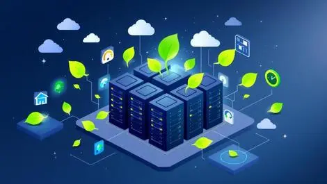 Modern data center server racks green energy environmental impact cloud