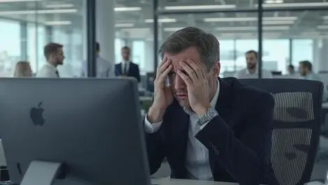 Worried office worker modern british office old os icons tech concern