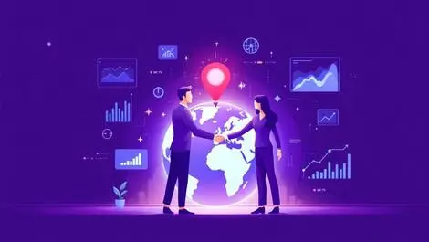 Businesspeople shaking hands over digital globe ai sales technology growth