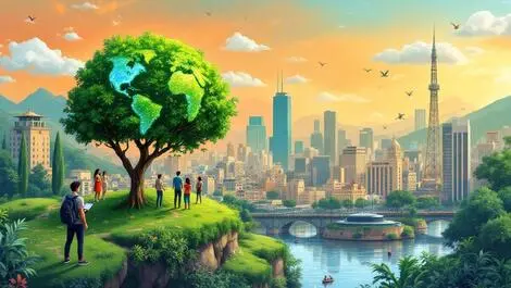 Lush green earth climate progress human ai interaction latin american cityscape