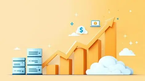 Upward trending financial chart cloud servers digital data icons growth