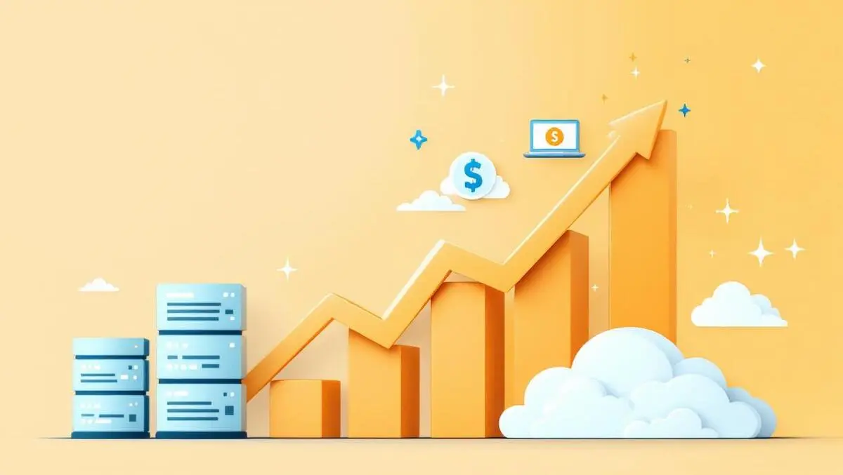 Upward trending financial chart cloud servers digital data icons growth