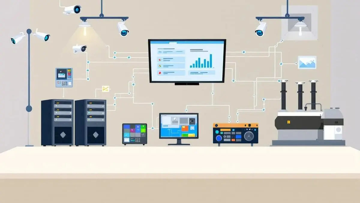 Control room servers security cameras industrial machinery digital lines protected infrastructure