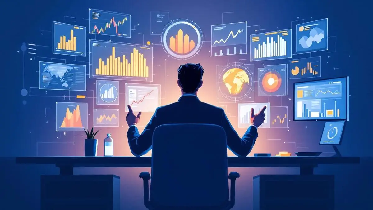 Finance professional analyzing charts with spikes digital screens real time exception detection
