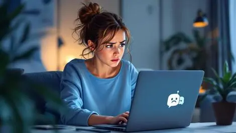 Realistic illustration annoyed australian woman frustrated laptop chatbot home