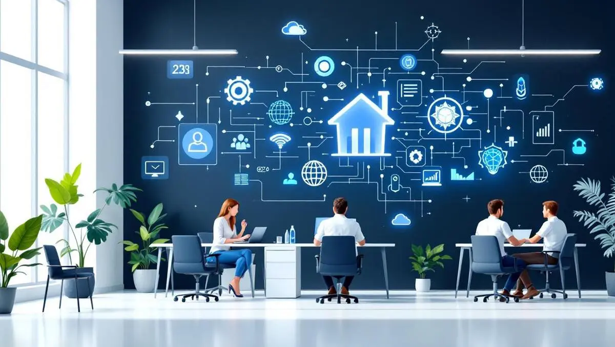 Modern office collaboration digital data flows ai technology mortgage services