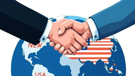 Businessmen shaking hands over globe new zealand united states acquisition