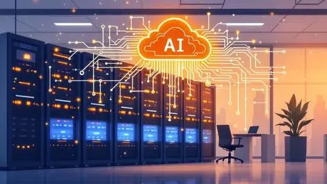 Modern office server racks cloud icon ai circuit integration private cloud