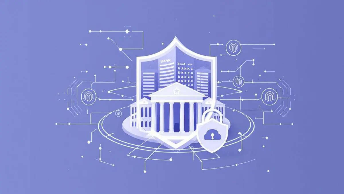 Secure shield encircling australian bank buildings with digital biometric protection