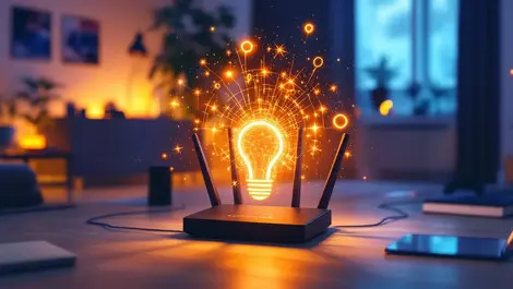 Realistic high speed internet modem glowing connected devices australian home