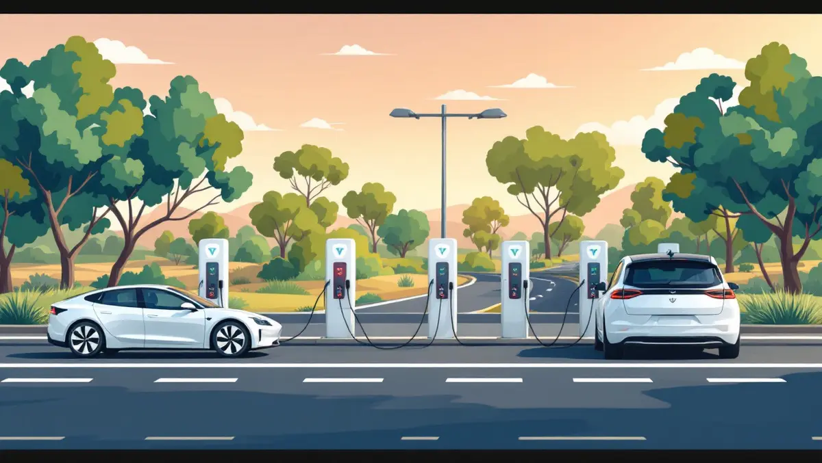 Australian highway electric vehicle fast charging stations eucalyptus trees