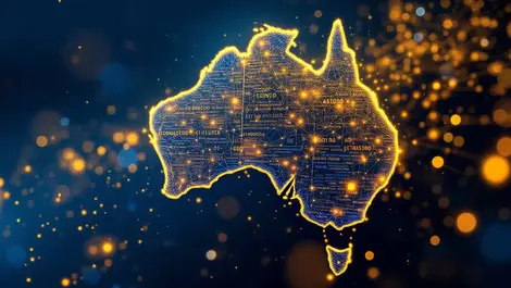 Digital brain software code network over australia golden ai growth concept