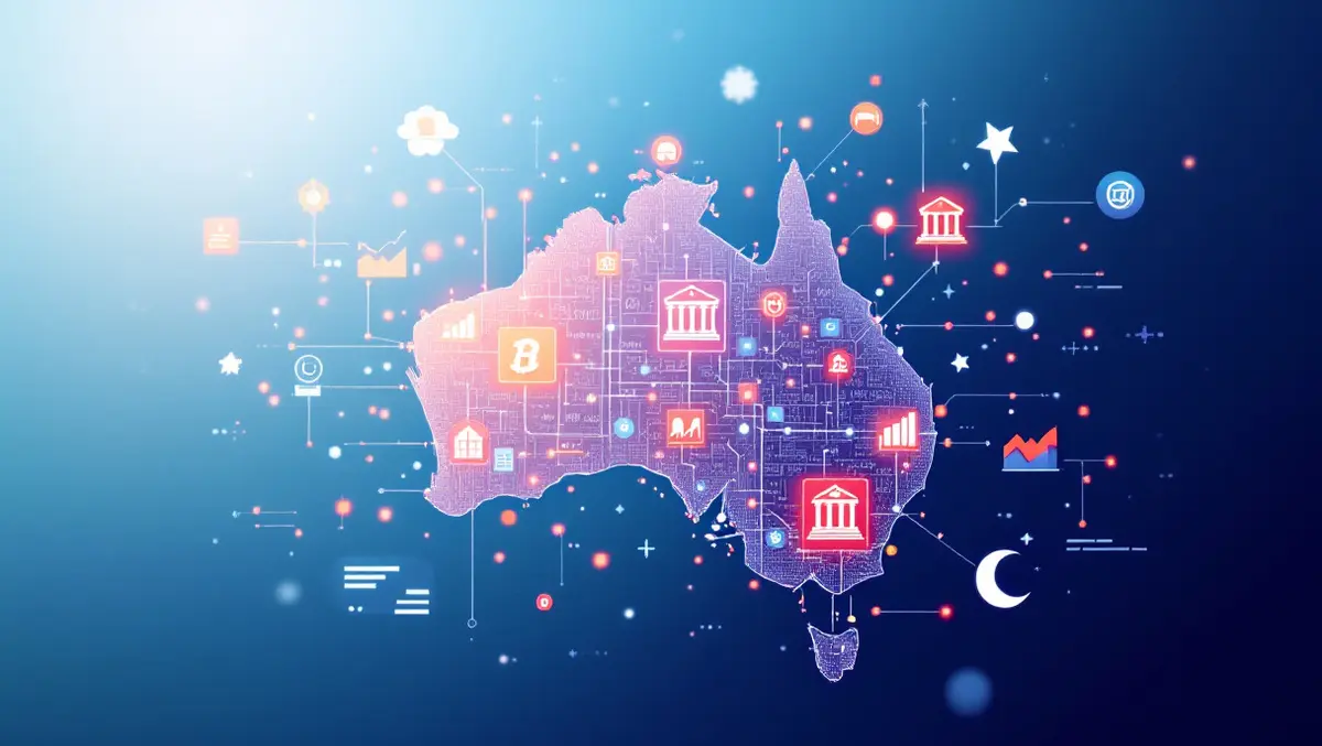 Interconnected digital bank icons financial graphs data australia growth