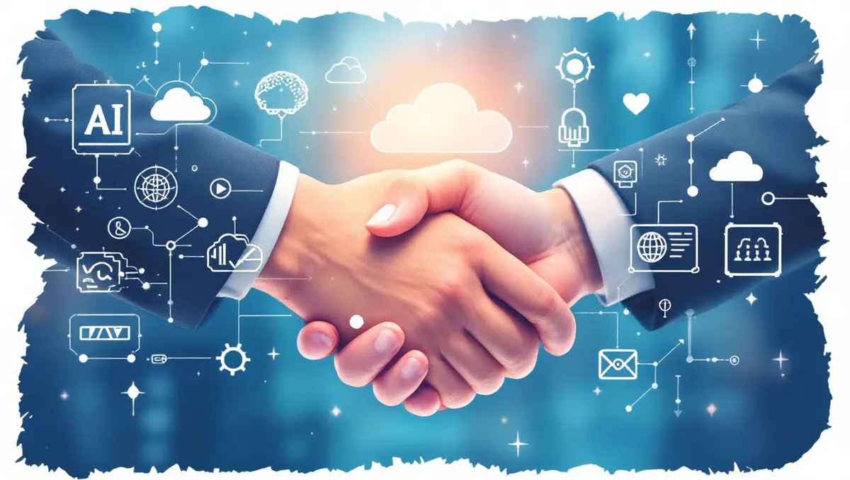Handshake between business professionals with ai cloud technology icons