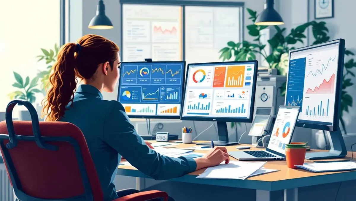 Modern melbourne healthcare office business professionals analyzing data dashboards