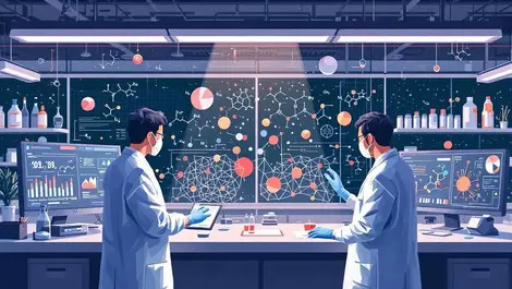 Scientists modern laboratory molecular models ai drug discovery japan