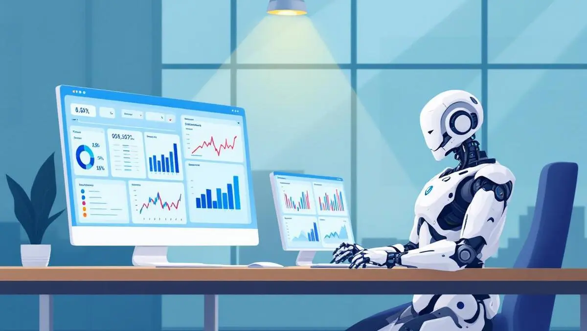 Modern office financial data dashboards robot ai supporting finance operations