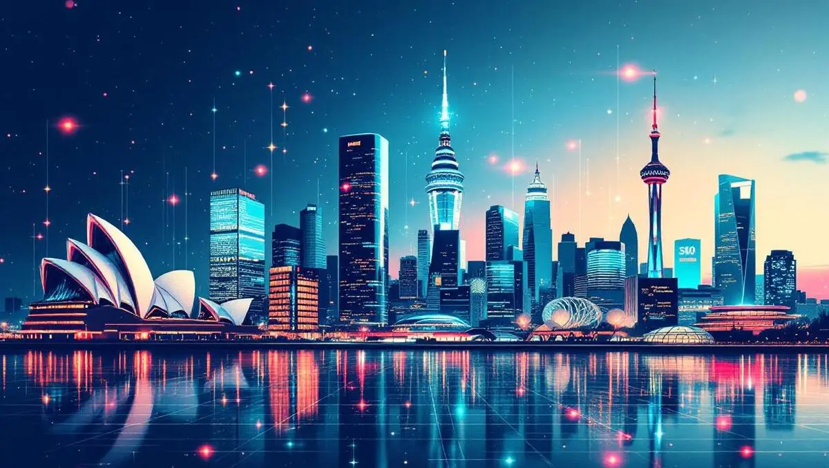 Modern australian city skyline digital lines data streams sydney opera house