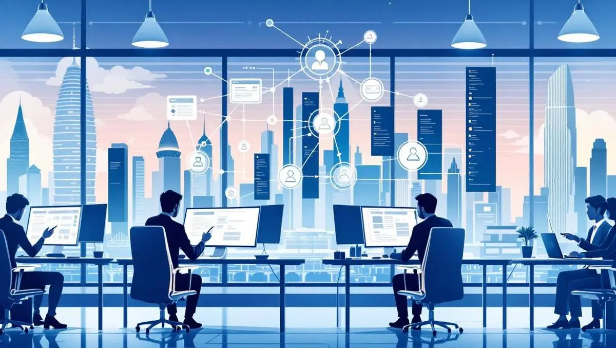 Modern law office asia pacific cityscape lawyers computers automated workflow diagrams