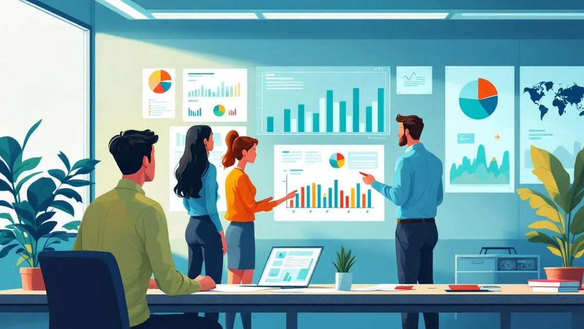 Australian office business professionals analyzing environmental social data