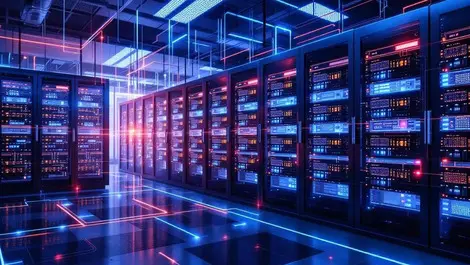 Modern data center server racks specialized hardware connections ai security