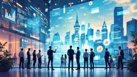 Business professionals ai finance charts expo singapore city landmarks