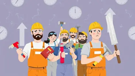 New zealand workers tired holding tools clocks arrows jobs hours wages