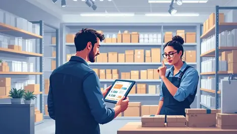 Australian retail store interior digital tablet stock levels manager observing