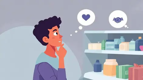 Gen z shopper considering ethical products heart leaf handshake icons