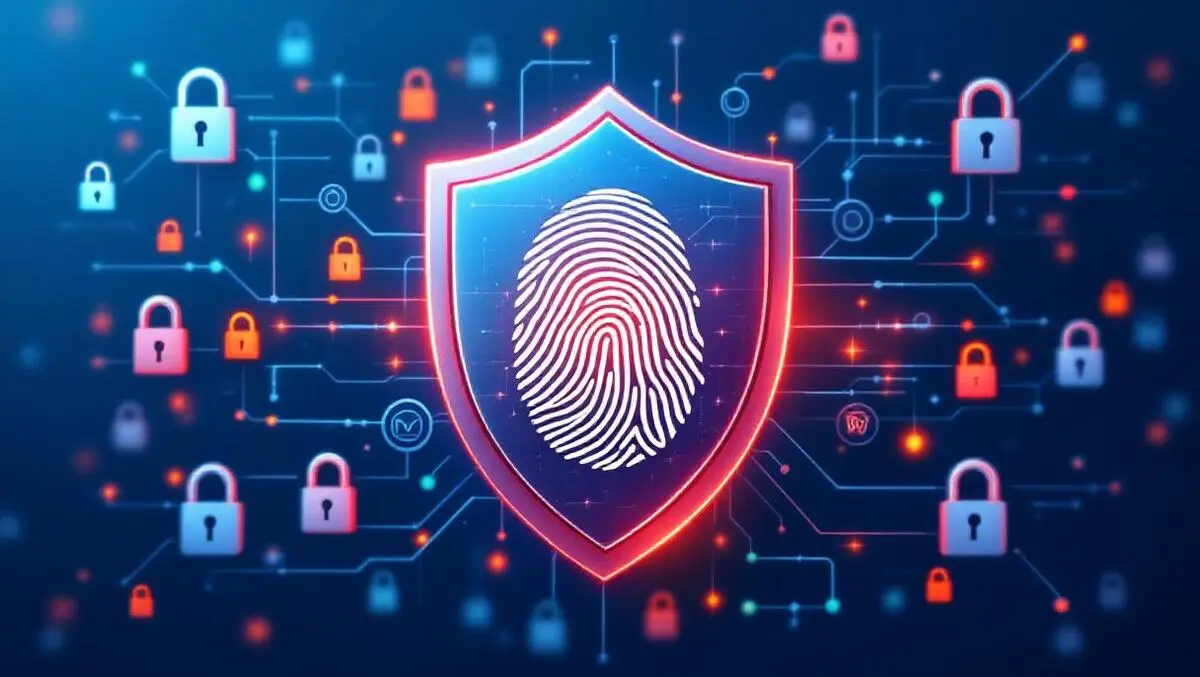 Digital fingerprint shield with interconnected lines and locks cyber security