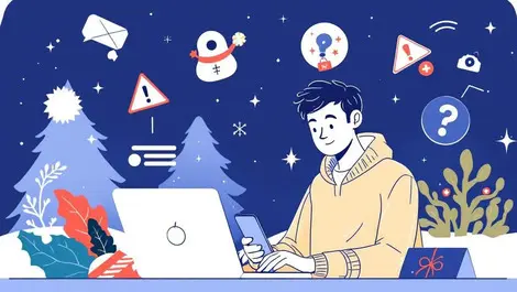 Australian youth using laptop smartphone online holiday threats icons