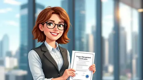 Australian business professional holding project management certification modern office