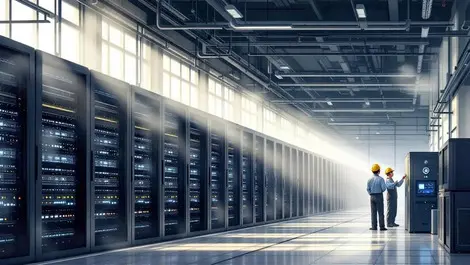 Modern japanese data centre liquid cooled servers technicians