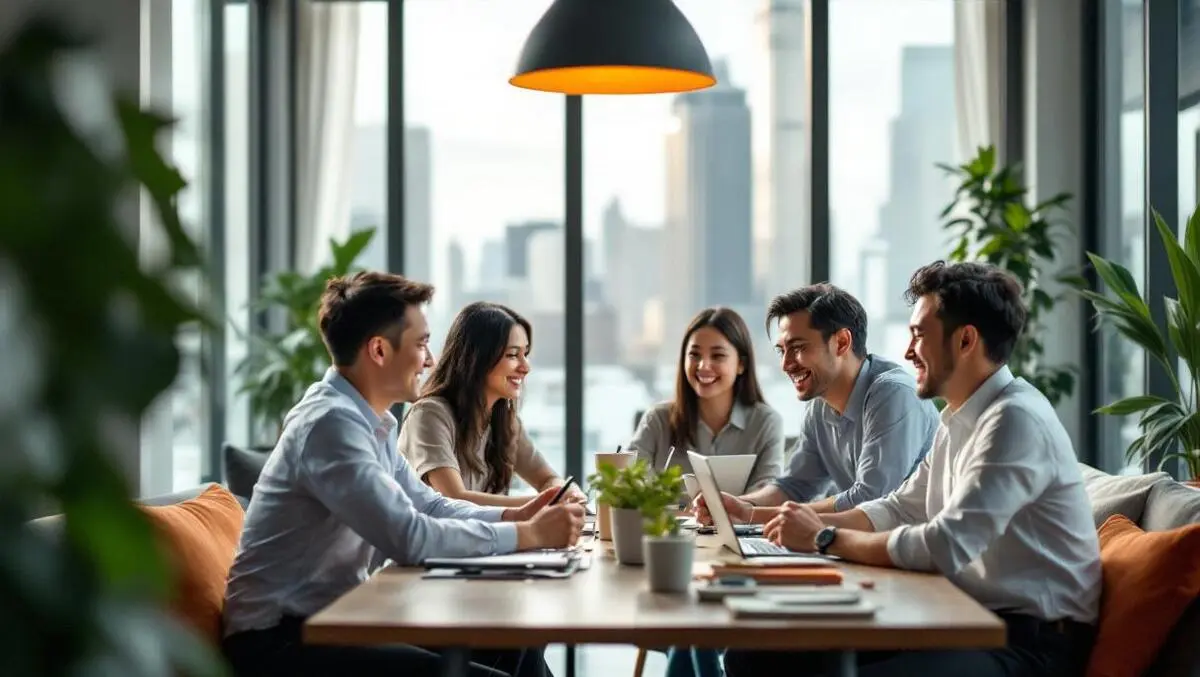 Modern apac highrise office collaboration happy team culture