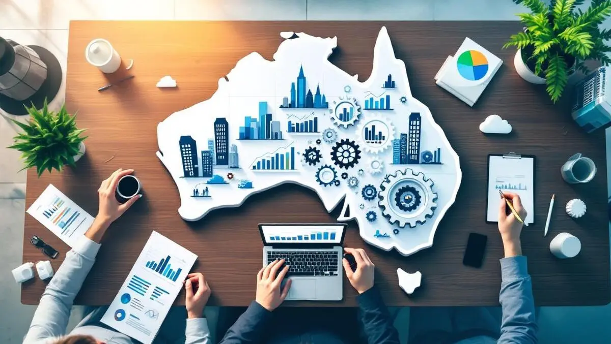 Australian business cost optimisation desk charts gears tech