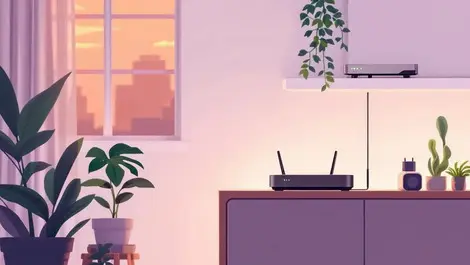 Modern european living room dusk router settop plants low power