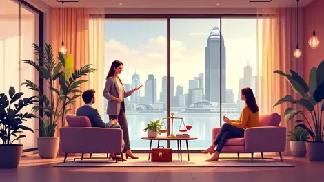 Warm modern singapore hr office team meeting wellbeing illustration