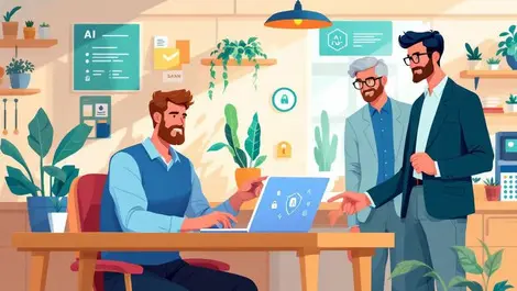 Australian small business owner with bank and tech ai security collab