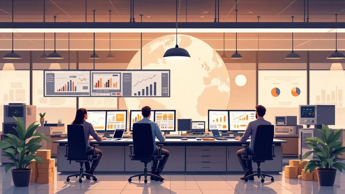 Modern bank cash operations room automated machines global scene