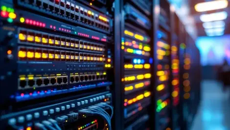 University server room network rack av over ip infrastructure