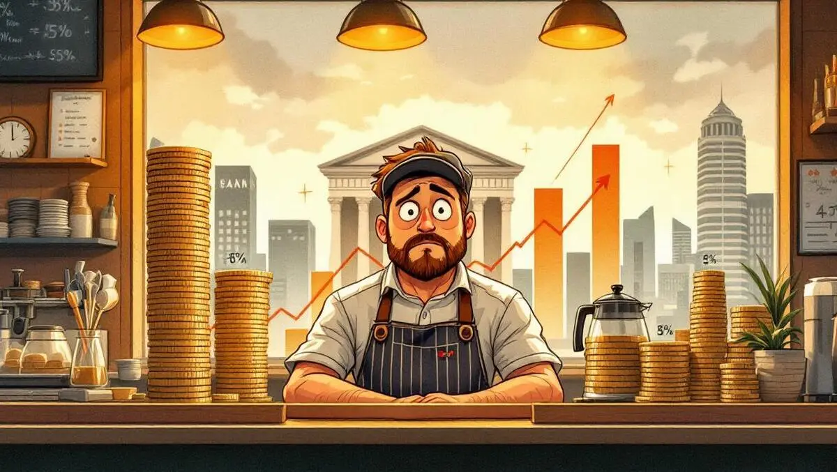 Worried australian cafe owner rising costs coin bar charts bank