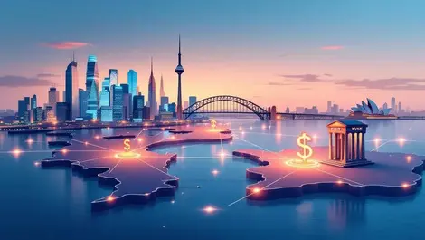 Digital payment network london sydney instant transfer illustration