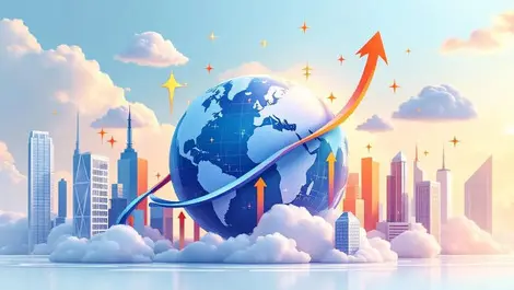 Global software expansion rising users modern office clouds arrows