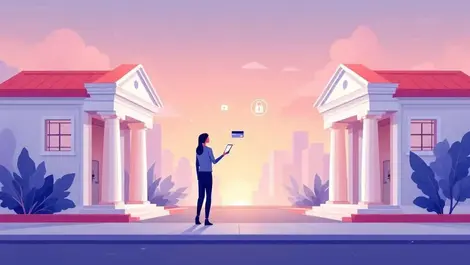Secure ai assistant online payments bank buildings lock digital illustration
